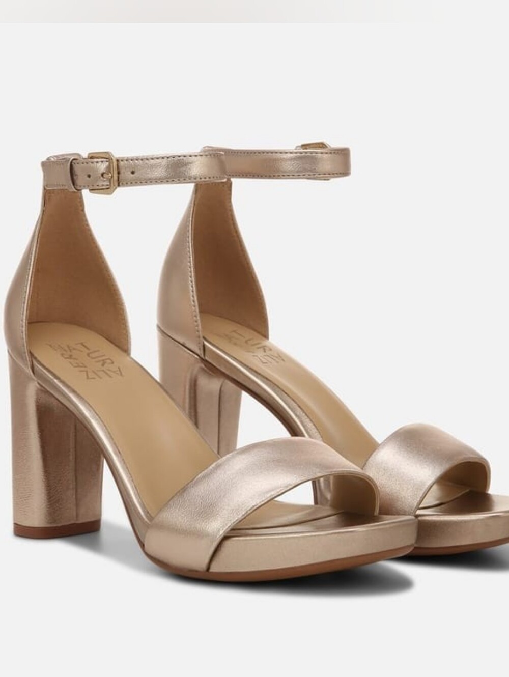 Naturalizer Metallic Block Heel Sandals — Rose Gold